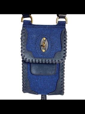 Mulberry Blue Canvas and Leather Crossbody Pouch